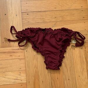 Burgundy Bikini Bottom with Ruffle Trim